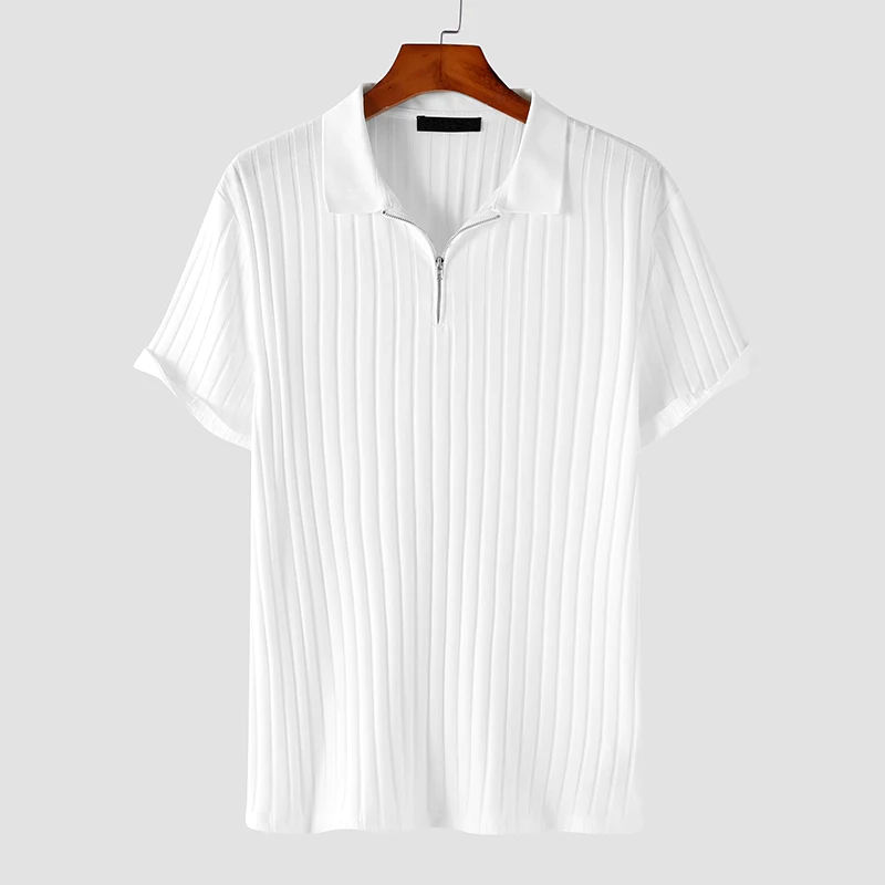 Textured Stripe Zipper Polo