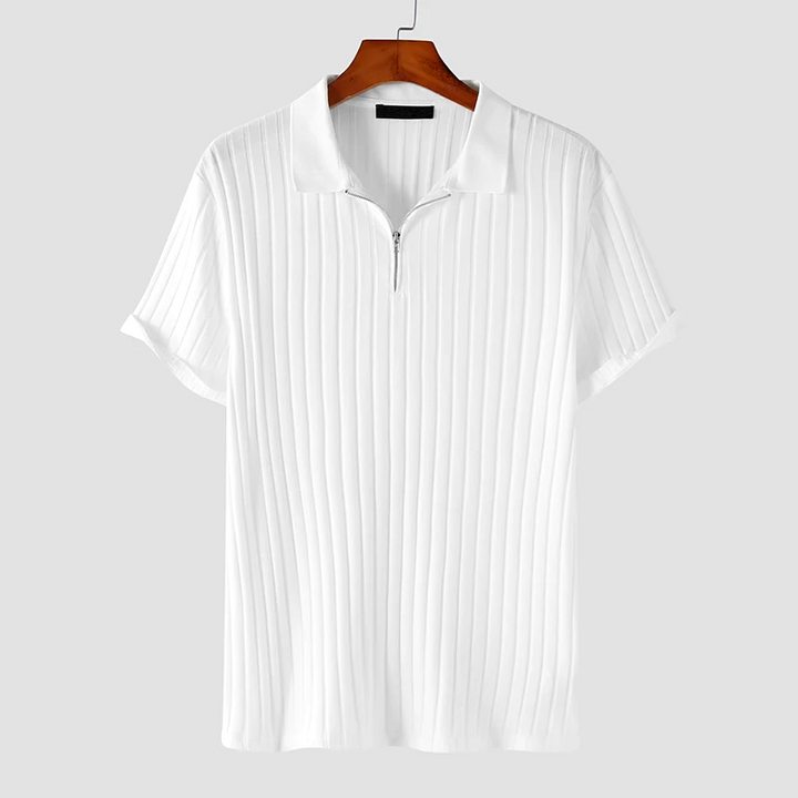 Textured Stripe Zipper Polo