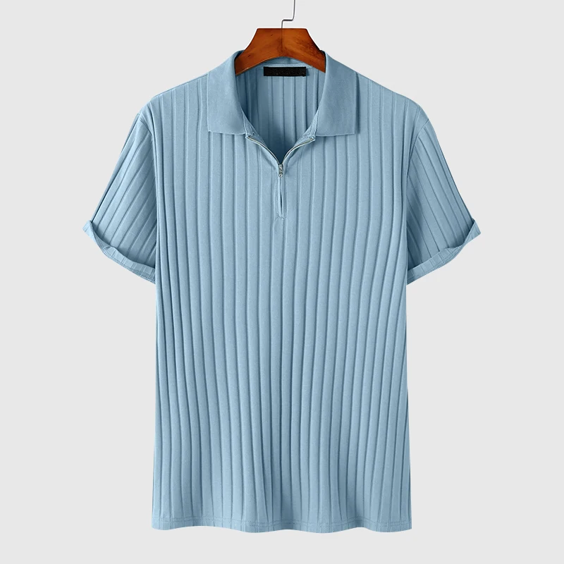 Textured Stripe Zipper Polo