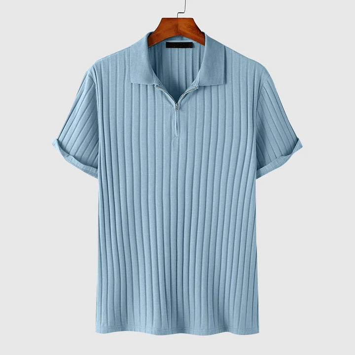 Textured Stripe Zipper Polo