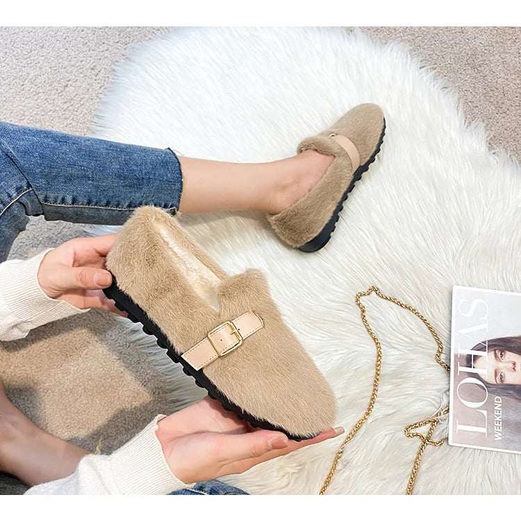Mary Jane Plush Slide Shoes