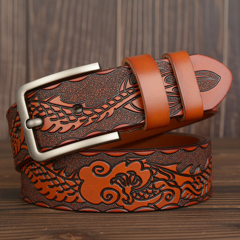 Justin Carved Genuine Cow Leather Belt For Men