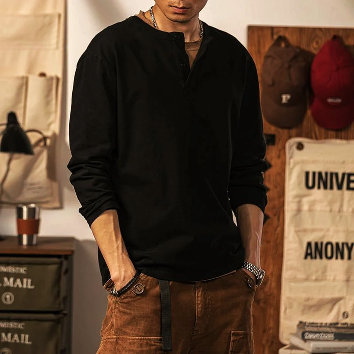 Textured Cotton Henley Tee