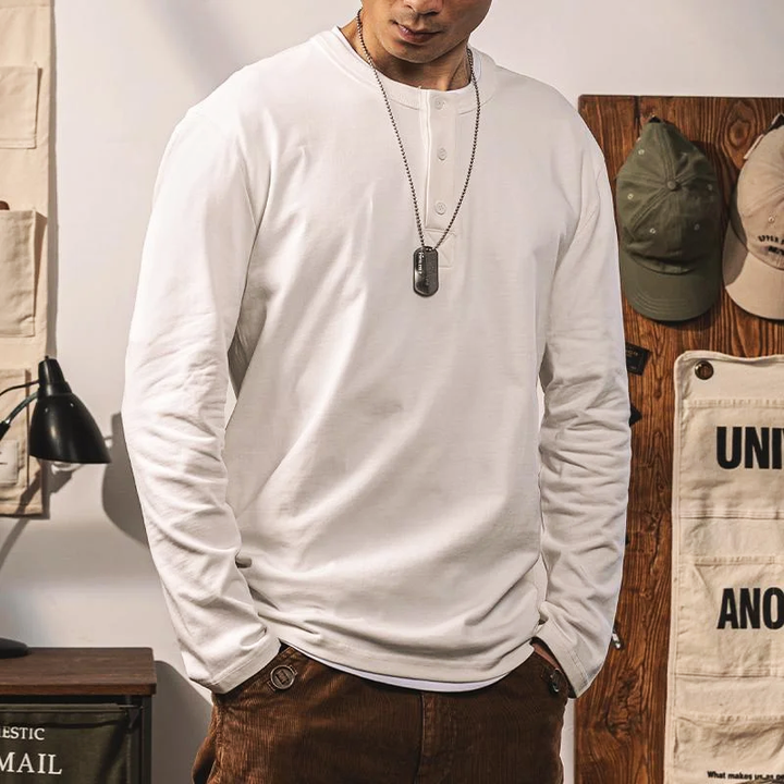 Textured Cotton Henley Tee