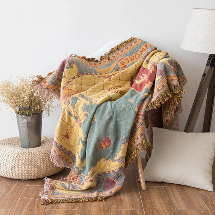 World Map Knit Blanket