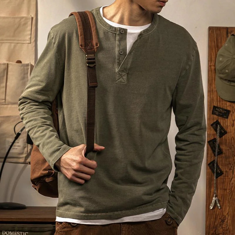 Textured Cotton Henley Tee