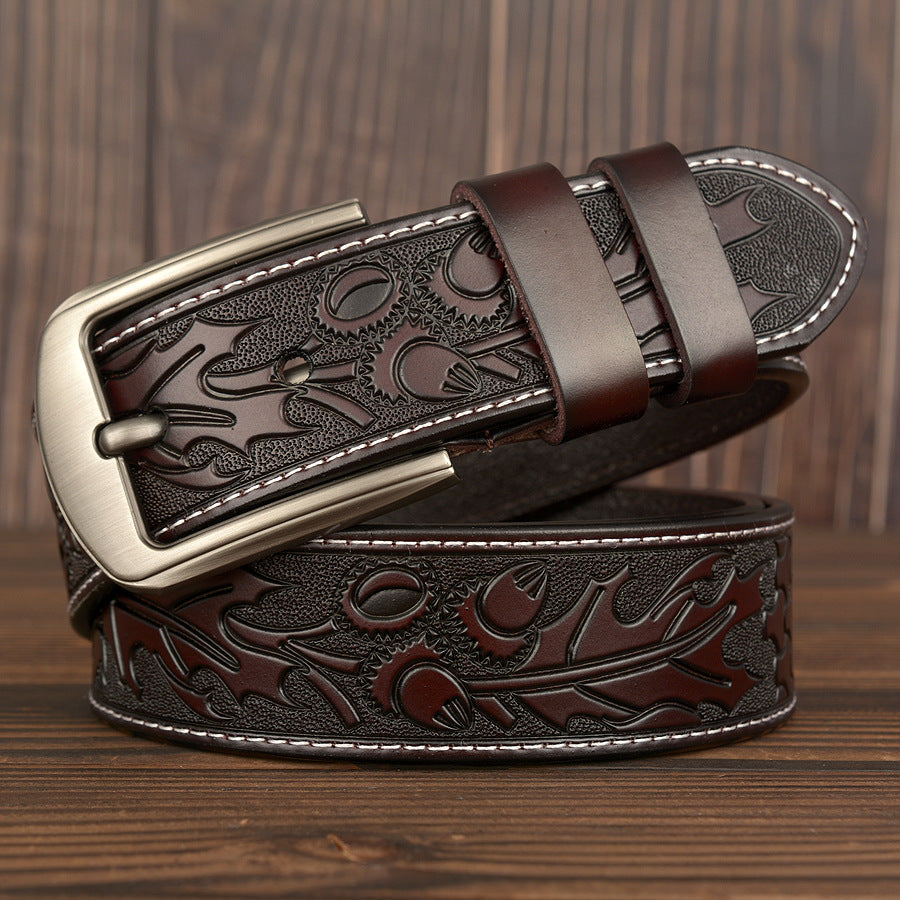 Stefan Carved Genuine Cow Leather Belt For Men