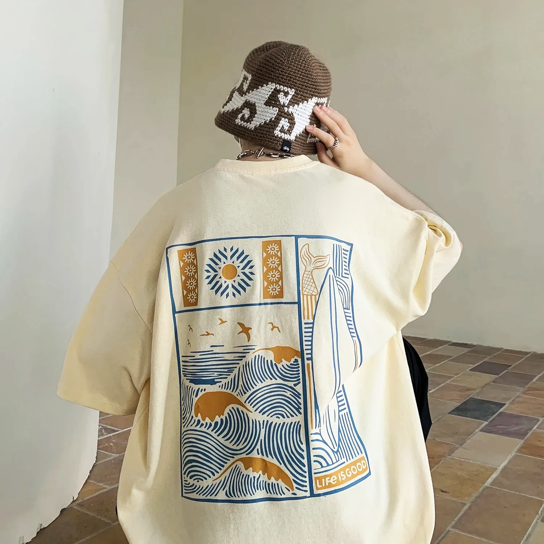 Oversized Sunset Surf Print Tee