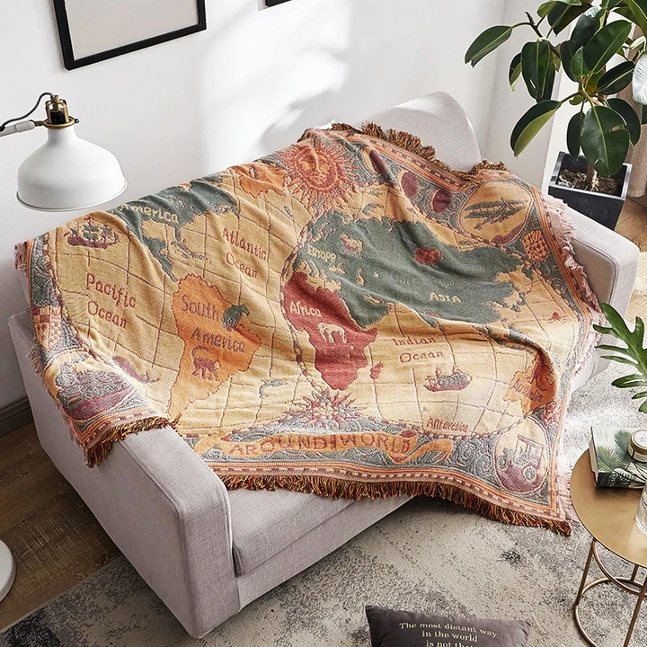 World Map Knit Blanket