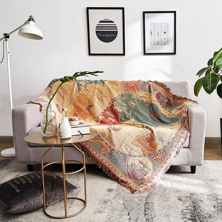 World Map Knit Blanket