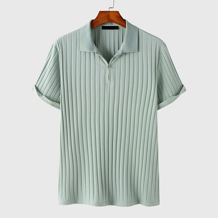 Textured Stripe Zipper Polo