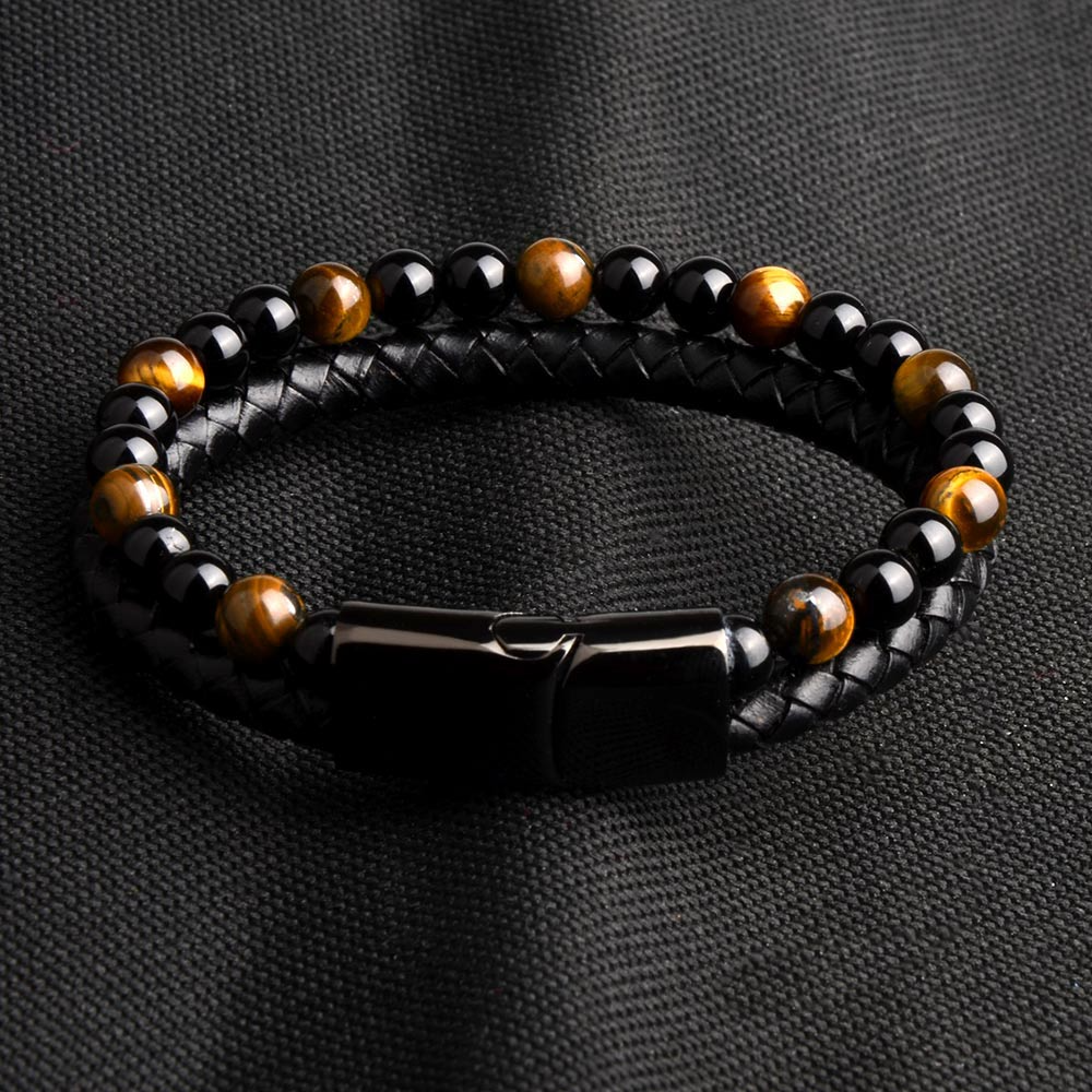 Luxe Tiger Eye Leather Bracelet