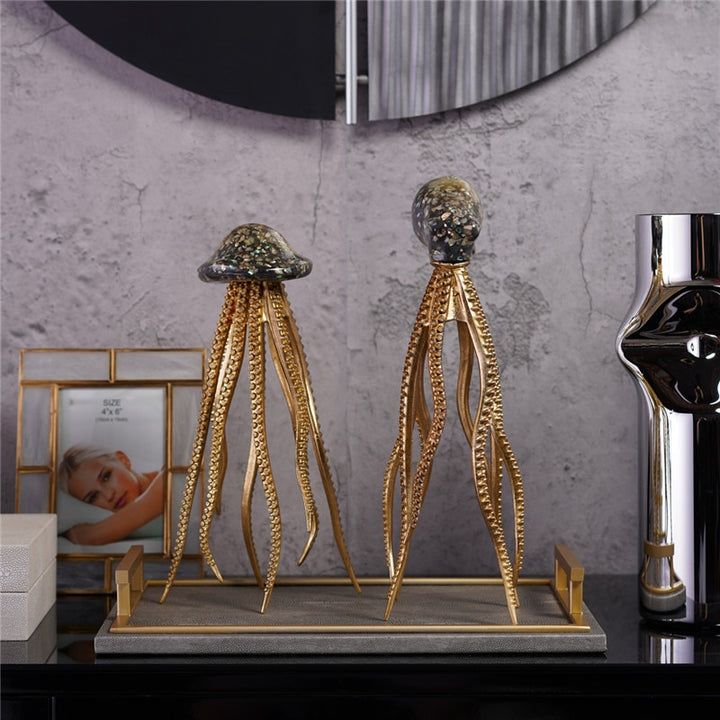 Levitating Octopus And Jellyfish Tabletop Figurine